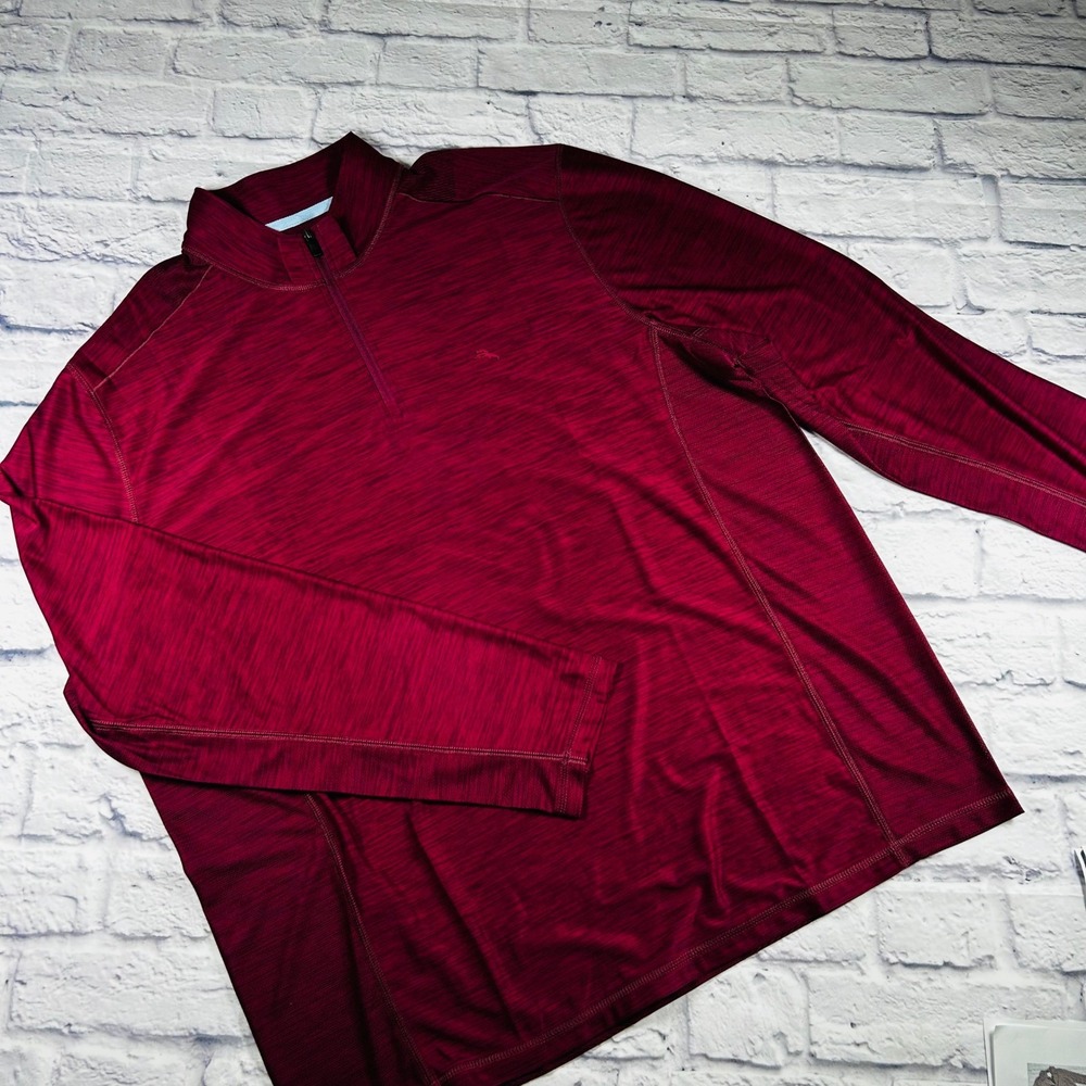 Tommy Bahama Mens XL IslandZone 1/4 Zip Pullover Red Heather Space Dye Shirt